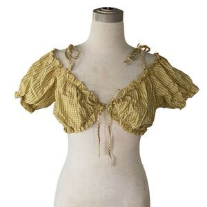 NWT PrettyLittleThing Bardot Ruffle Crop Gingham Top Women’s 12